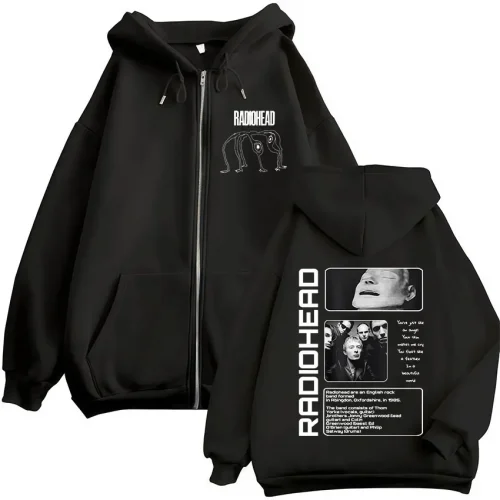 Rock Band Radiohead The Bends Zipper Hoodies Men's Fashion Hip Hop Vintage Zip Up Sweatshirts Jackets Coat Oversized Streetwear