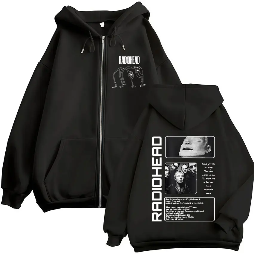 Rock Band Radiohead The Bends Zipper Hoodies Men's Fashion Hip Hop Vintage Zip Up Sweatshirts Jackets Coat Oversized Streetwear