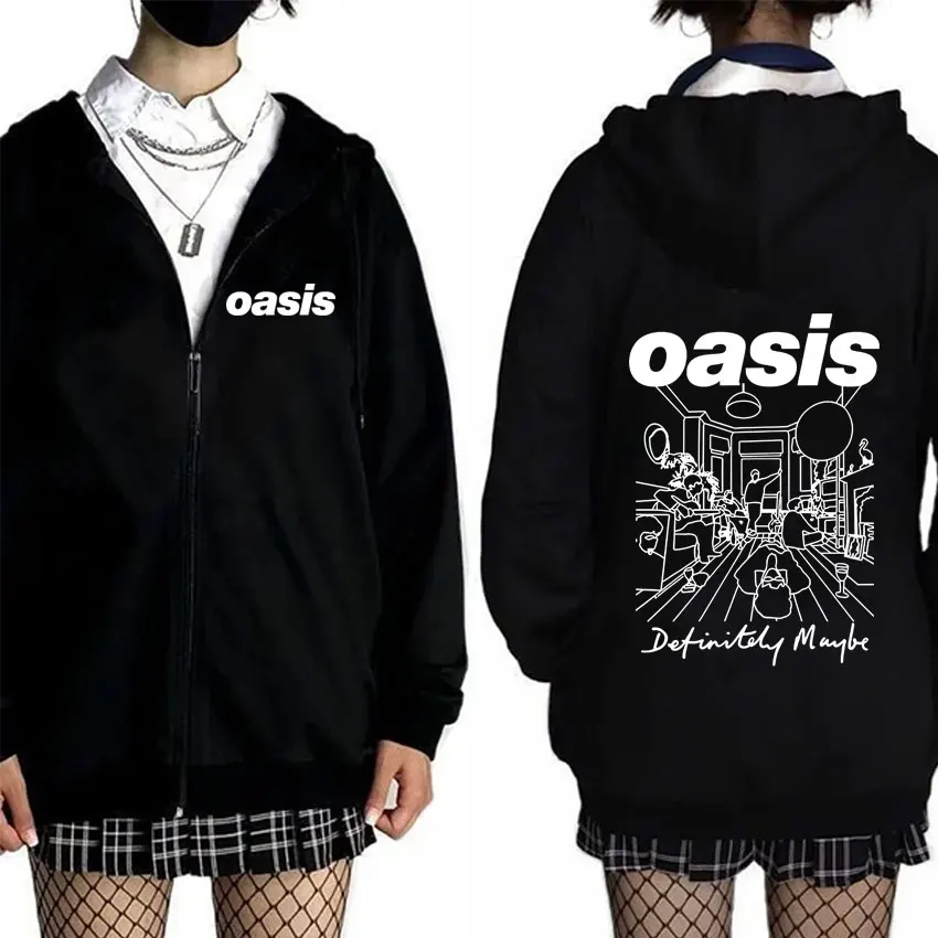 Rock Band O-Oasis Definitely Maybe Album Graphic Zipper Hoodie Men Women Gothic Casual Zip Up Hoodies Male Fashion Jacket Coat