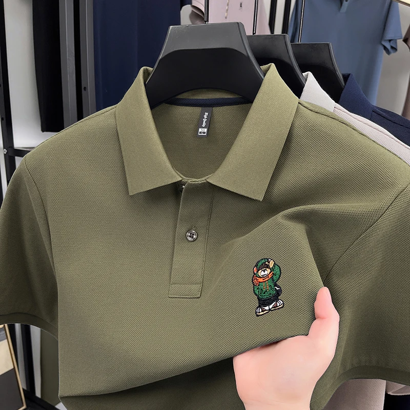 Original Man 100%cotton T-Shirt Polo Shirt Embroidery Printing Lapel British Style Summer New Business Leisure Men's Clothing