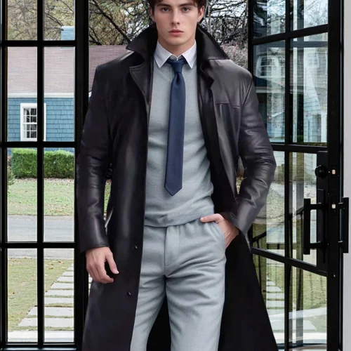 Men s Faux Leather Jacket Classic Lapel Collar Long Sleeve Button Closure Windproof Coat for Fall Winter Wardrobe