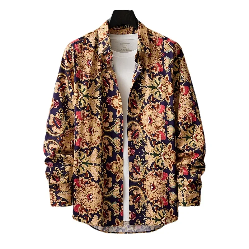 Blue Men's Long Sleeve Printed Cotton Shirt, Diamond Check Casual Shirts, Spring Autumn New Male Tops Camisa Chemise M-5XL - Image 3