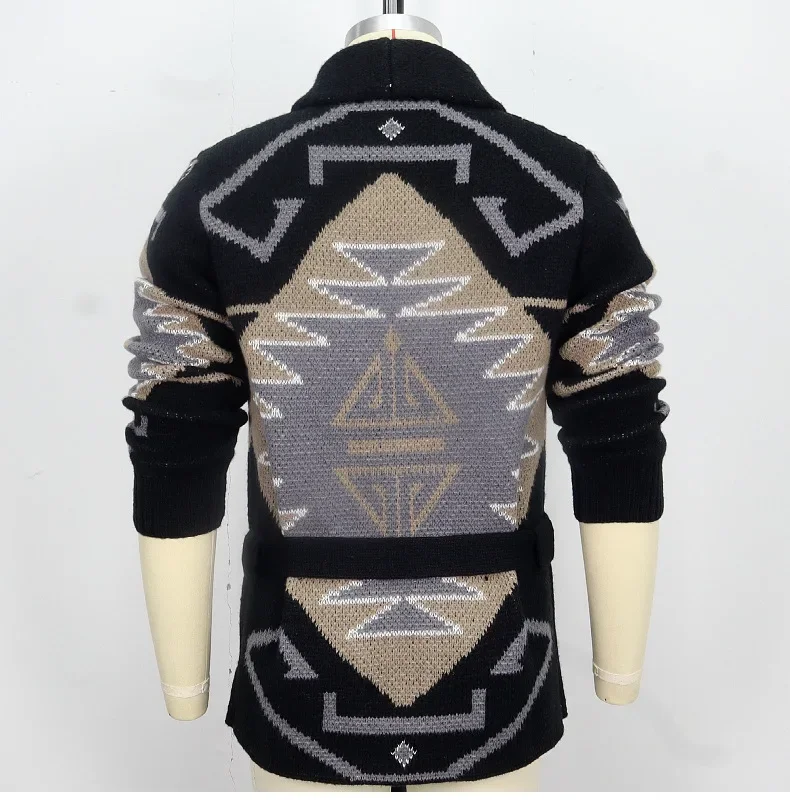 Cardigan Sweaters Men Mid Length Coat Turn Down Collar Full Sleeve Single Breasted Print Knit Coats Open Stitch Autumn Winter - Image 6