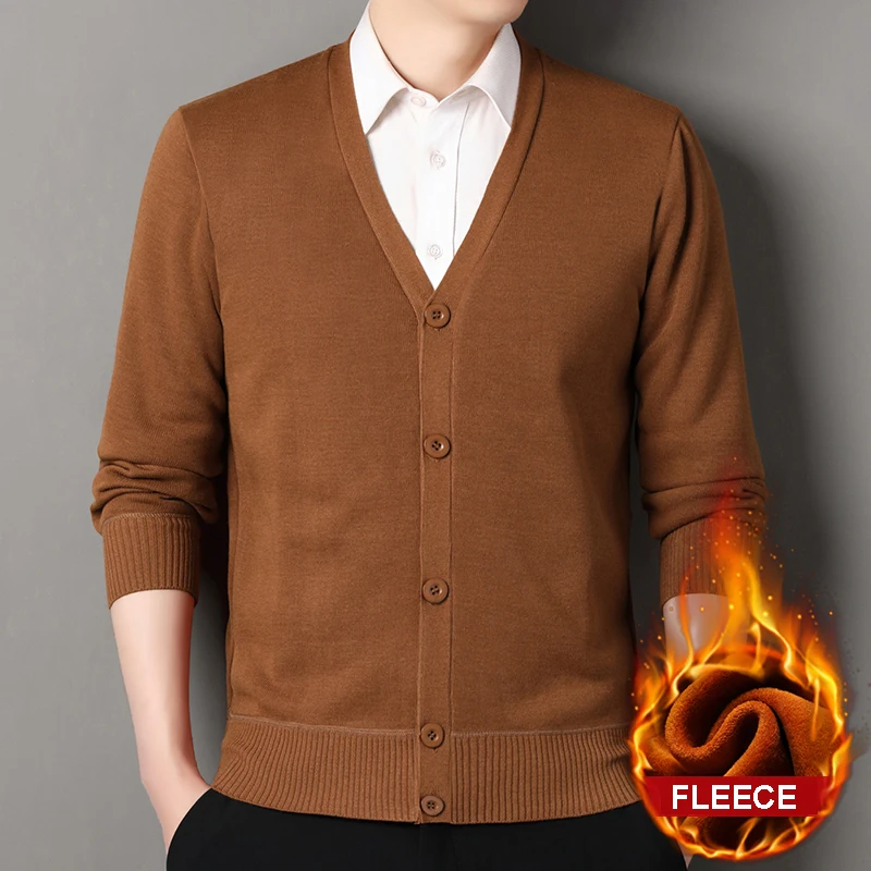 Mens Autumn Clothes Fleece Cardigan Jacket Knitted Sweater Outwear V-neck Fashion Cardigans Warm Men's Top - Image 4
