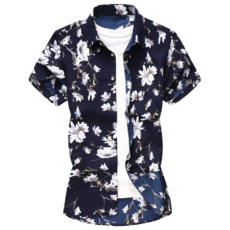 Summer men's shirts, printed short-sleeved plus size youth casual short-sleeved flower shirt, M-7XL code - Image 5
