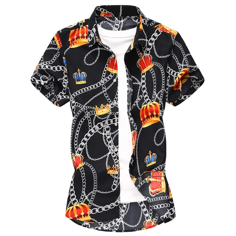 Summer men's shirts, printed short-sleeved plus size youth casual short-sleeved flower shirt, M-7XL code - Image 2