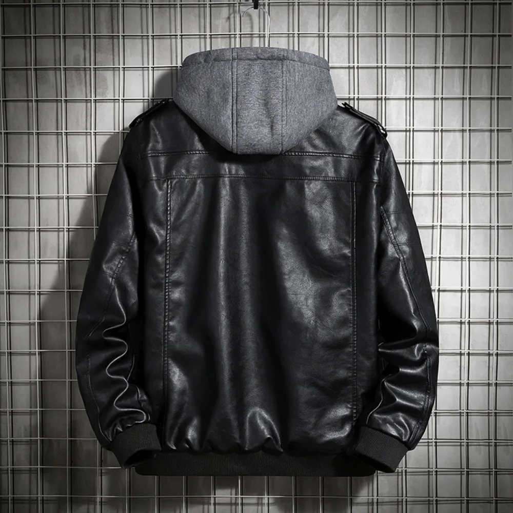 Hooded Leather Jacket Men's Jacket Winter PU Leather Coat Teenage Jackets Men's Motorcycle Leather Coat Harajuku - Image 2