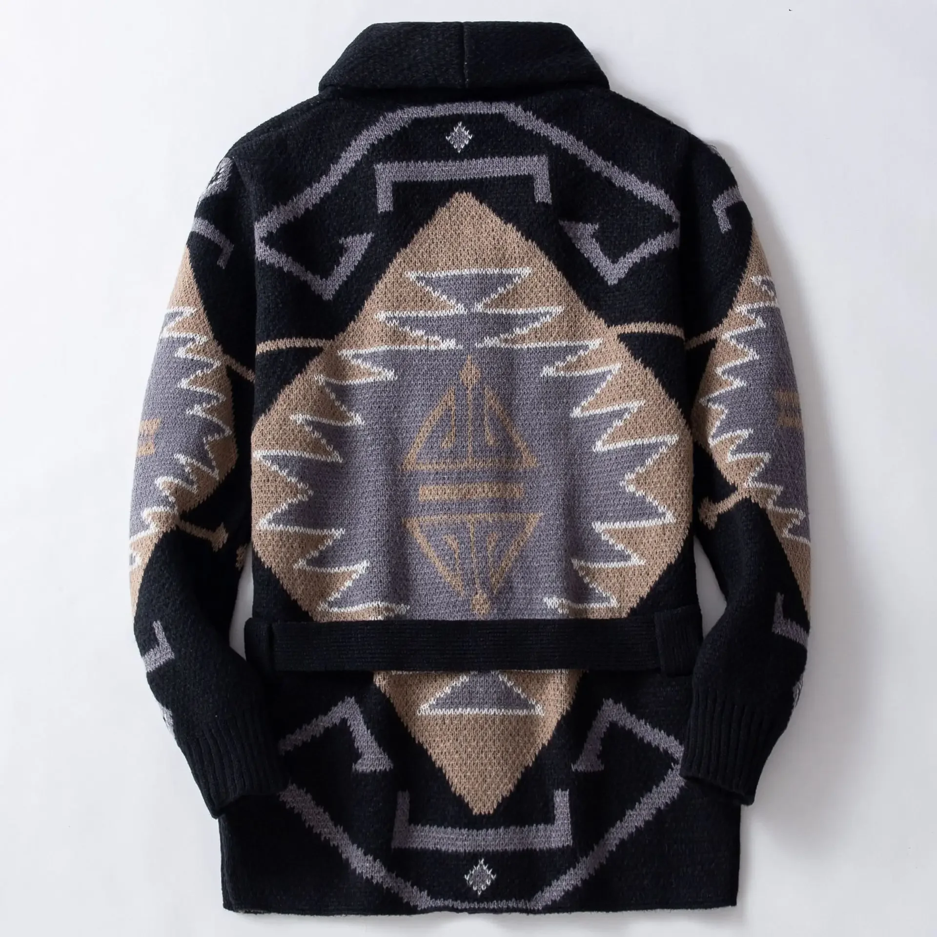 Cardigan Sweaters Men Mid Length Coat Turn Down Collar Full Sleeve Single Breasted Print Knit Coats Open Stitch Autumn Winter - Image 3