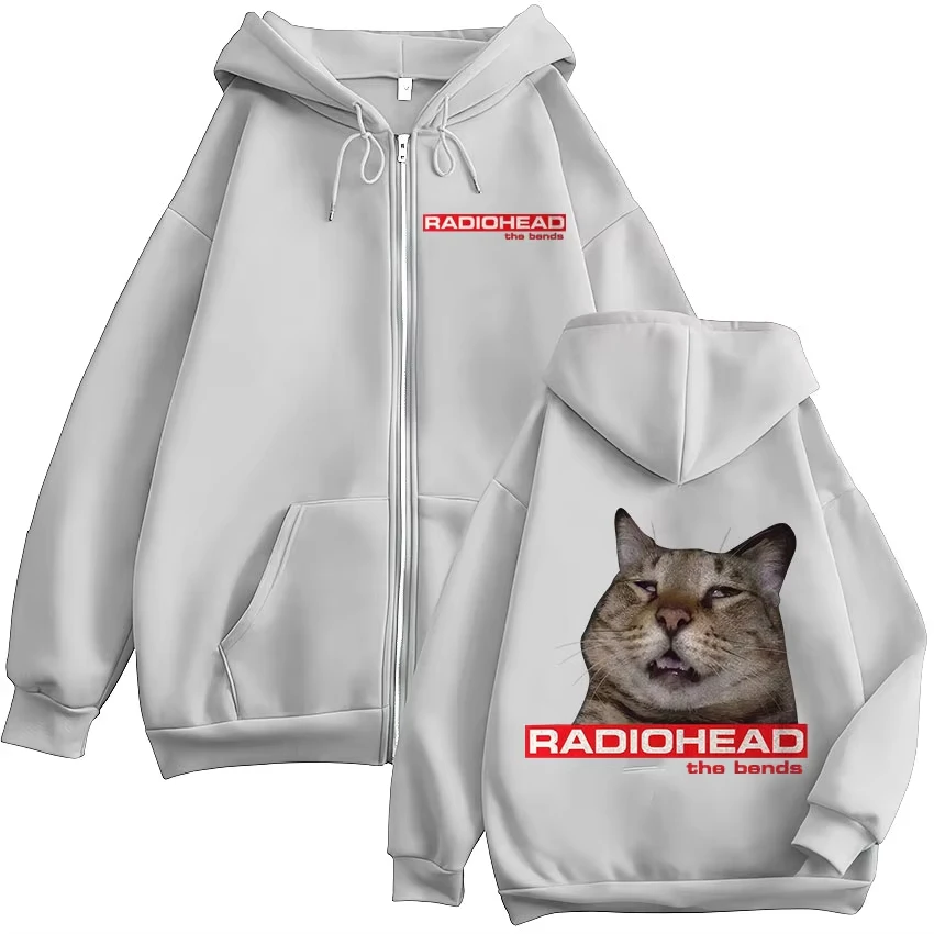 Rock Band Radiohead The Bend Funny Cat Meme Zipper Hoodies Men's Women Fashion Hip Hop Zip Up Sweatshirts Jacket Coat Streetwear - Image 4