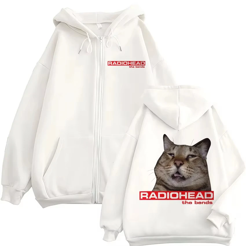 Rock Band Radiohead The Bend Funny Cat Meme Zipper Hoodies Men's Women Fashion Hip Hop Zip Up Sweatshirts Jacket Coat Streetwear - Image 2