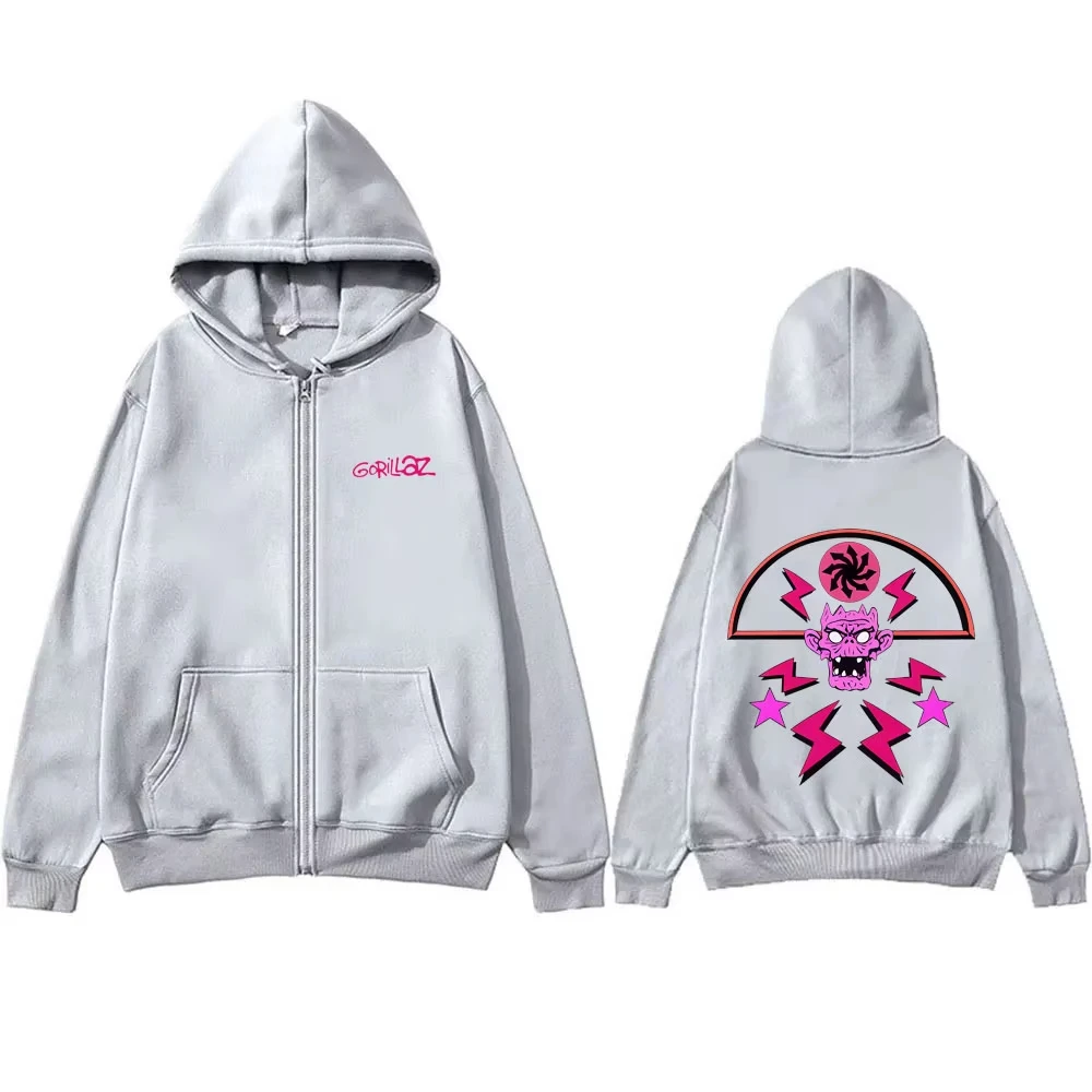 Rock Band Gorillaz Skeleton Graphic Zipper Hoodie Men Women Gothic Oversized Zip Up Sweatshirt Man Hip Hop Fashion Zip Up Jacket - Image 3