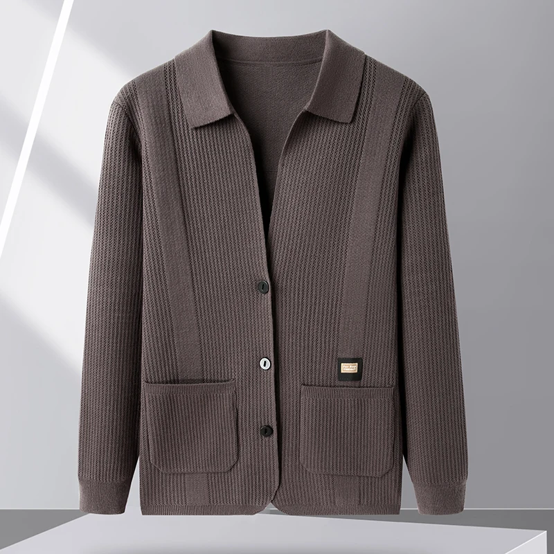 Trend letter embossed knitted men button cardigan high-end brand autumn new casual simple pocket solid color lapel sweater coat - Image 4