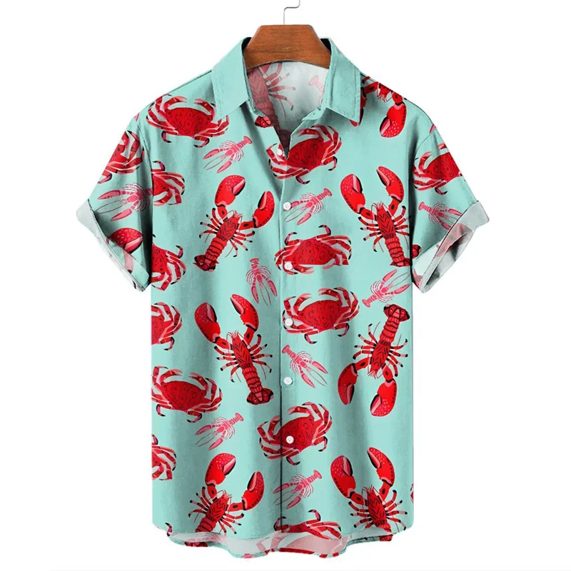 Hawaiian Lobster 3d Print Shirt Fashion Short Sleeve Large Size Shirts Summer Vacation Beachwear Casual Graphic Male Tops - Image 5