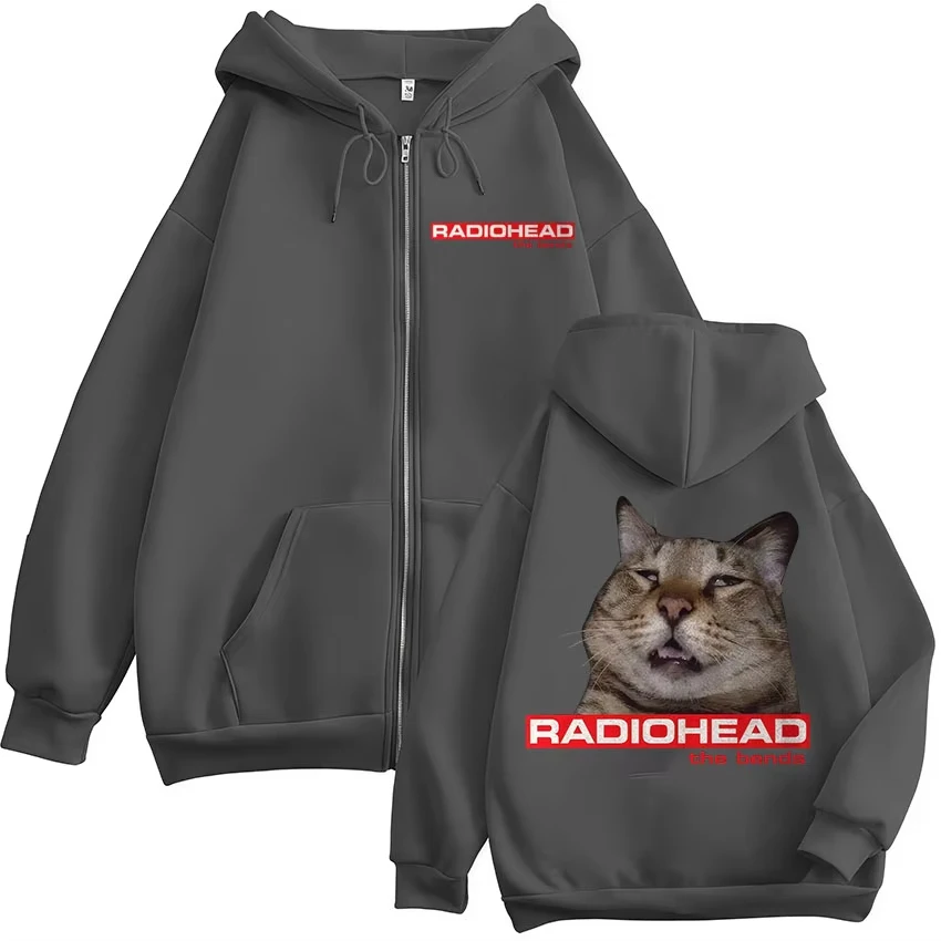 Rock Band Radiohead The Bend Funny Cat Meme Zipper Hoodies Men's Women Fashion Hip Hop Zip Up Sweatshirts Jacket Coat Streetwear - Image 3