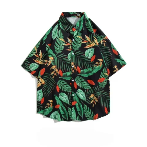 Summer Hawaiian Shirts For Men Loose Handsome Seaside Short Sleeve Printed Blouse Retro Beach Half Sleeve Floral Shirt Jacket