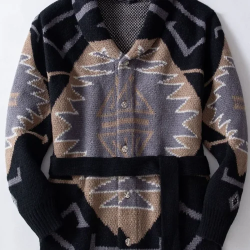 Cardigan Sweaters Men Mid Length Coat Turn Down Collar Full Sleeve Single Breasted Print Knit Coats Open Stitch Autumn Winter