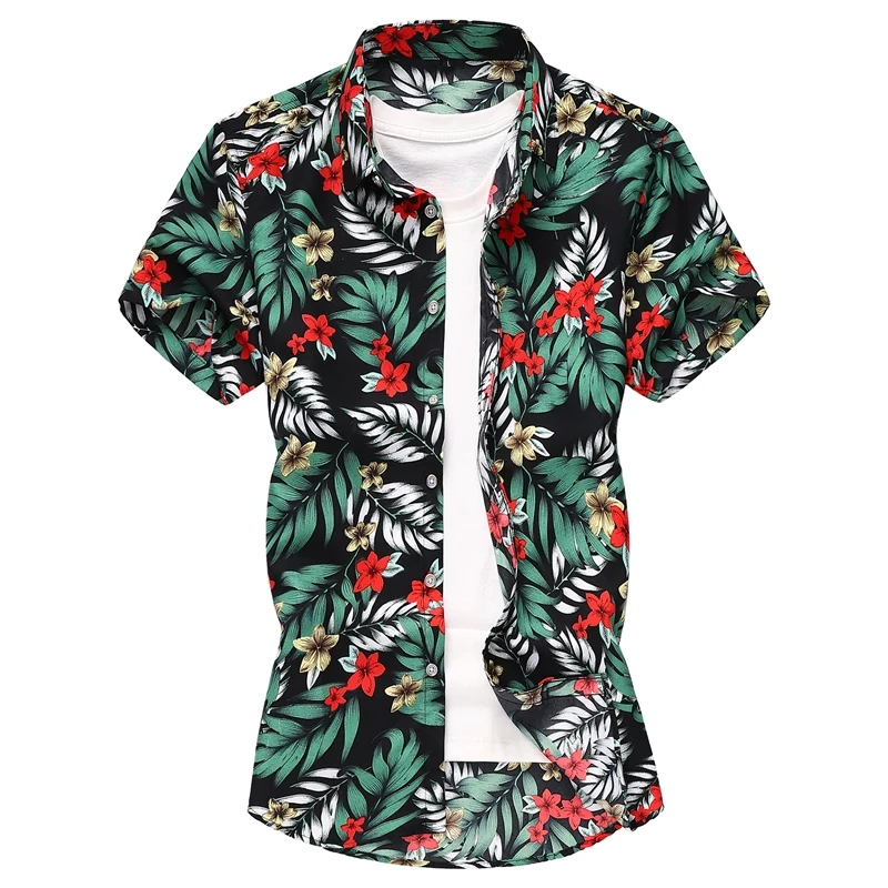 Summer men's shirts, printed short-sleeved plus size youth casual short-sleeved flower shirt, M-7XL code - Image 3