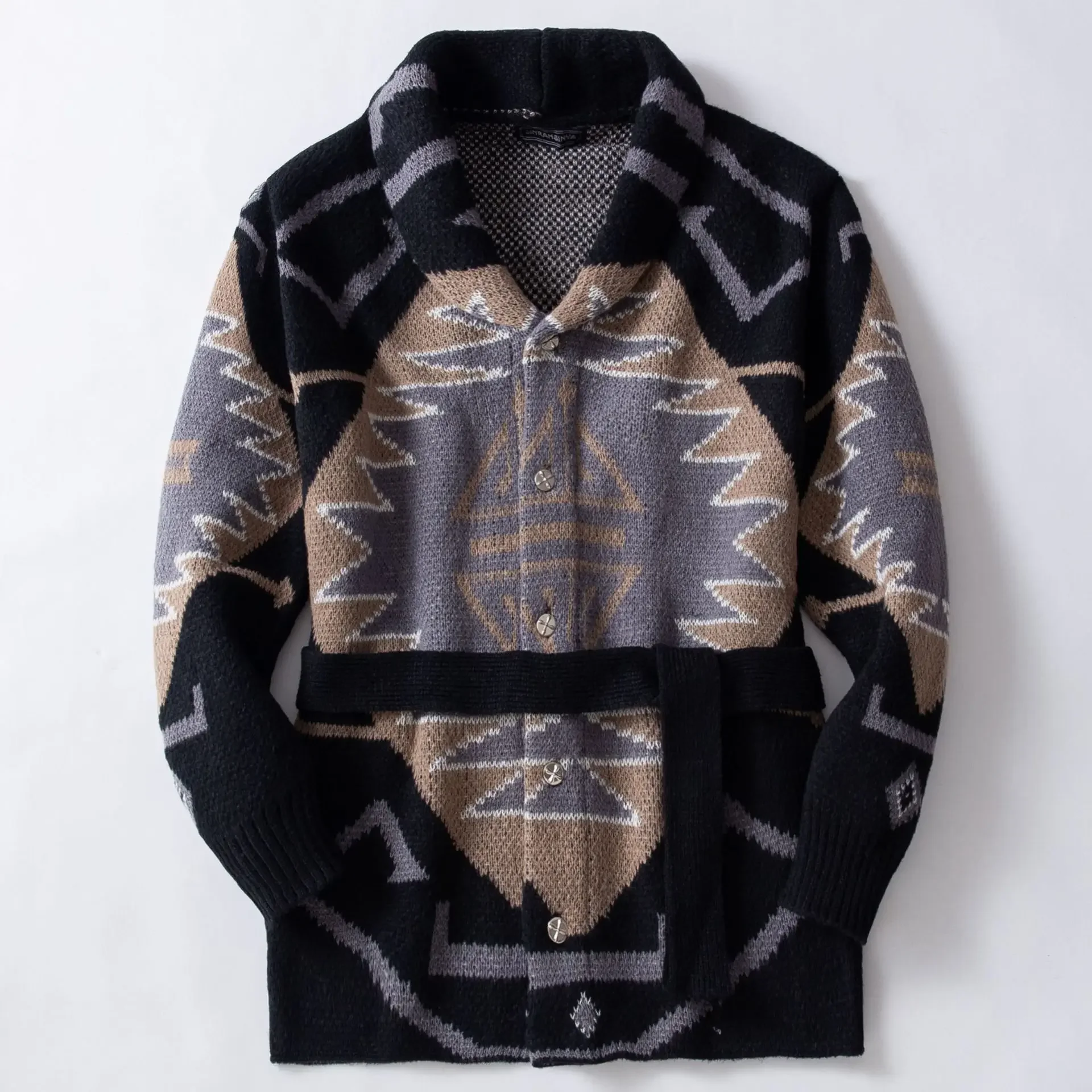 Cardigan Sweaters Men Mid Length Coat Turn Down Collar Full Sleeve Single Breasted Print Knit Coats Open Stitch Autumn Winter - Image 2