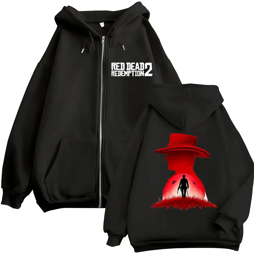 Classic Red Dead Redemption 2 Merch Zip Up Hoodie Unisex Retro Style Long Sleeve Sweatshirt Casual Oversized Fleece Zipper Hoody