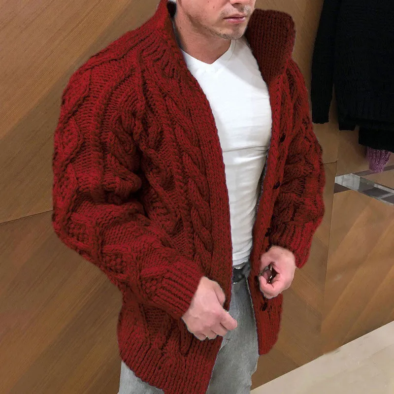 Thickened Cable Knit Men’s Cardigan, Solid Color Mans Knitwear with Stand-Collar, Autumn Causal Sweater for Man and Woman - Image 2