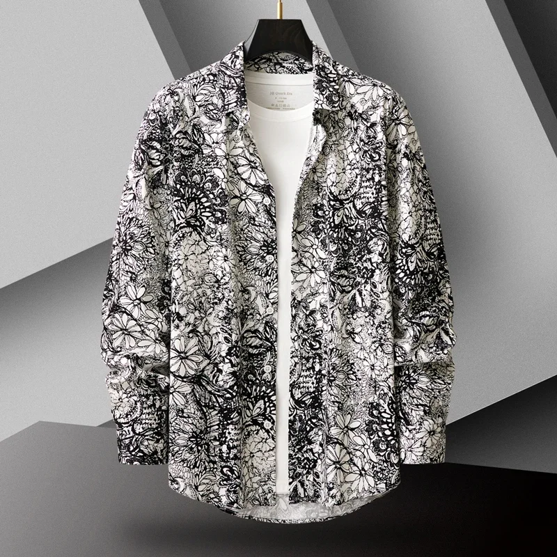 Blue Men's Long Sleeve Printed Cotton Shirt, Diamond Check Casual Shirts, Spring Autumn New Male Tops Camisa Chemise M-5XL - Image 5