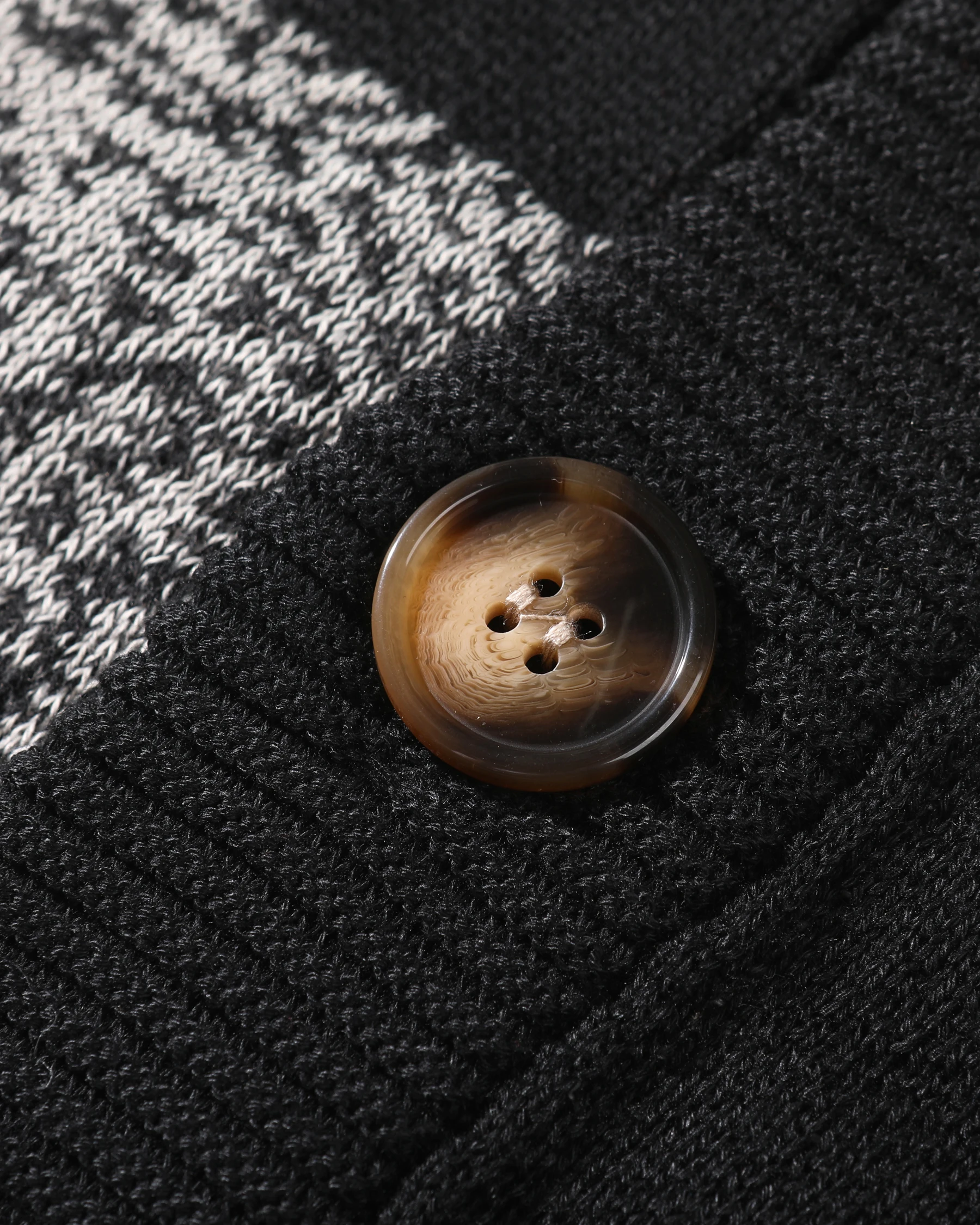 Men's Autumn and Winter Cardigan Sweater, Black-White-Gray Plaid Color Block, Casual and Versatile Knitted Jacket - Image 4