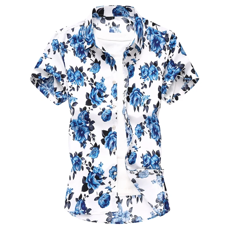Summer men's shirts, printed short-sleeved plus size youth casual short-sleeved flower shirt, M-7XL code - Image 4