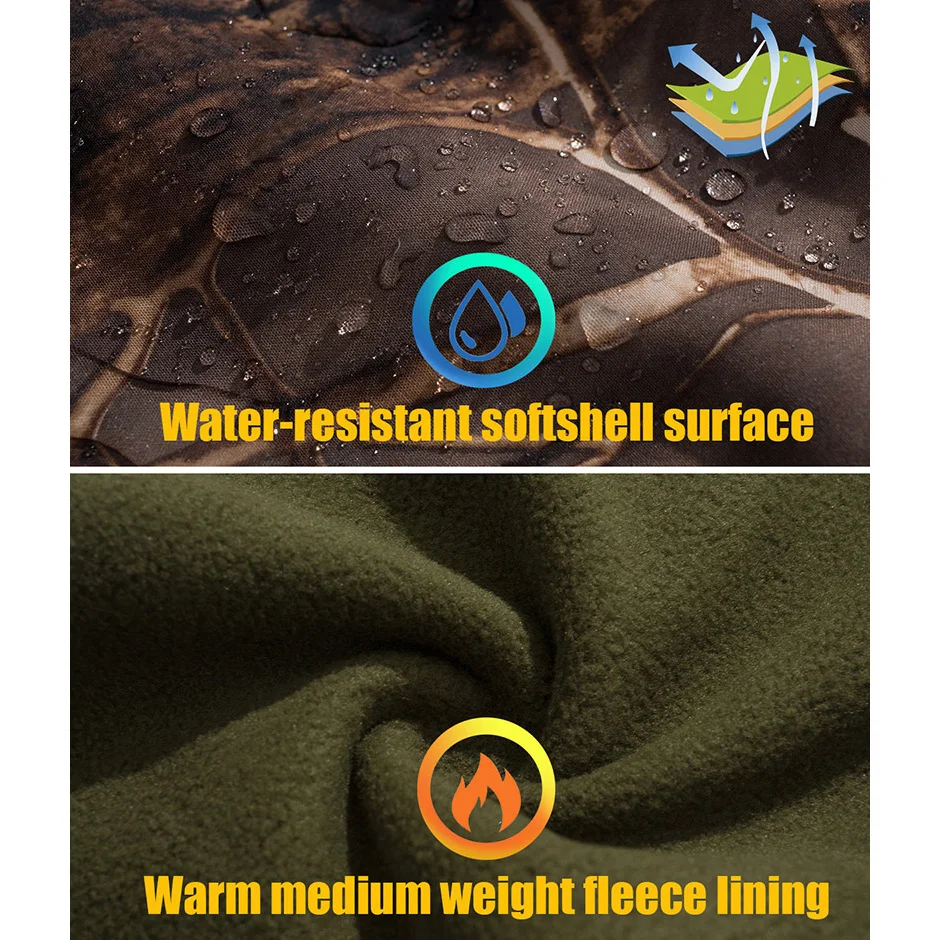 Men's Silent Soft Shell Camouflage Tactical Jacket Waterproof Warm Fleece Hunting Jackets Outdoor Hiking Fishing Hooded Coat - Image 2