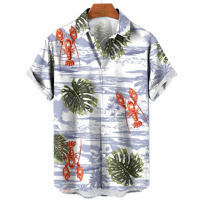 Hawaiian Lobster 3d Print Shirt Fashion Short Sleeve Large Size Shirts Summer Vacation Beachwear Casual Graphic Male Tops - Image 3