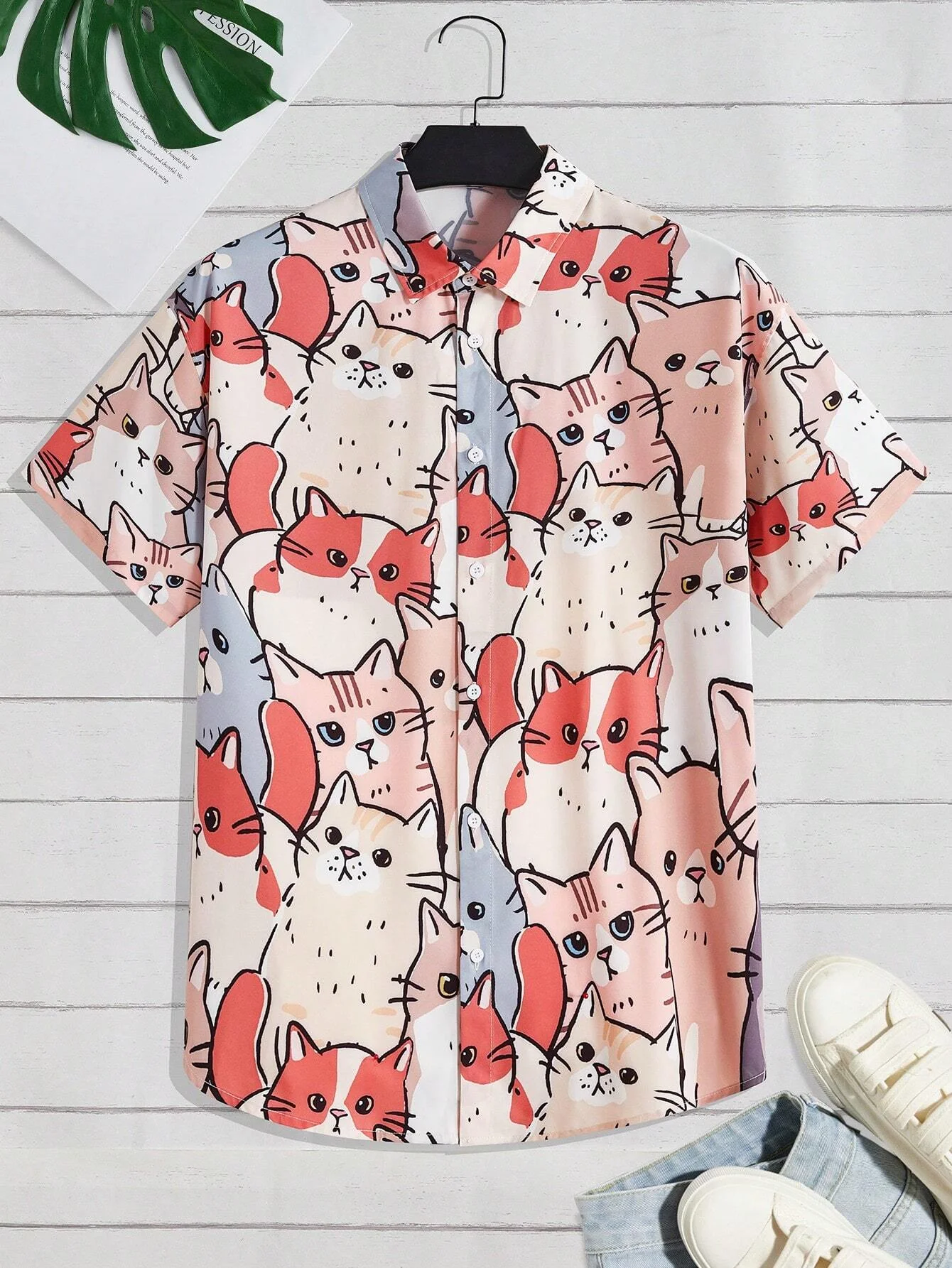 Unisex Fashion Men's Cute Cat Print Casual Daily Wear 3D Printing Short Sleeve Shirt Fashion Hawaiian Shirts For Men Harajuku - Image 5
