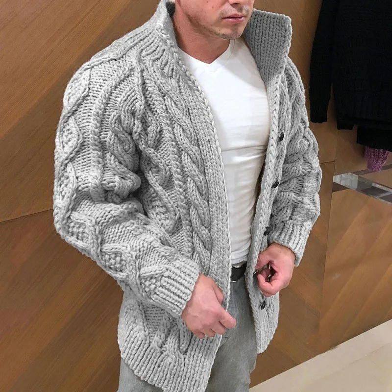 Thickened Cable Knit Men’s Cardigan, Solid Color Mans Knitwear with Stand-Collar, Autumn Causal Sweater for Man and Woman - Image 3