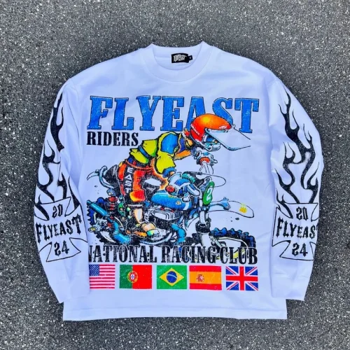 High Street Retro Trendy Brand Fashion Long-sleeved Anime Cartoon Print Oversized Top Men Y2k Harajuku Hip-hop Versatile T-shirt