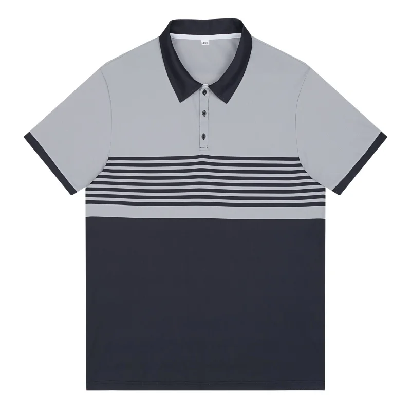 Striped Polo Shirt Men Plus Size 1XL-7XL 110-180kg Short Sleeve T-Shirt Loose Polos Oversized Tops Grey White Big Male Clothing - Image 2