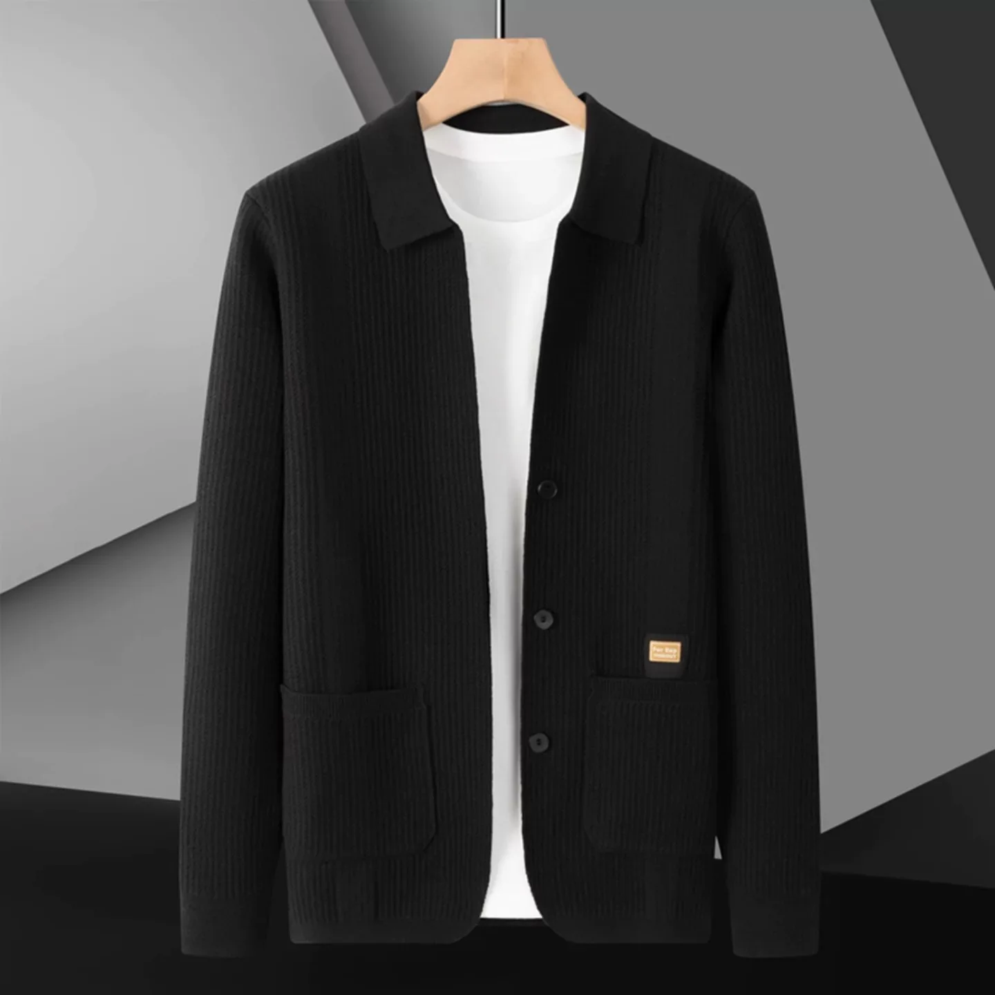 Trend letter embossed knitted men button cardigan high-end brand autumn new casual simple pocket solid color lapel sweater coat - Image 2